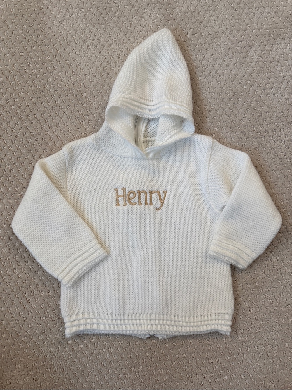 ‘Henry’ White Hooded Knit Baby Sweater